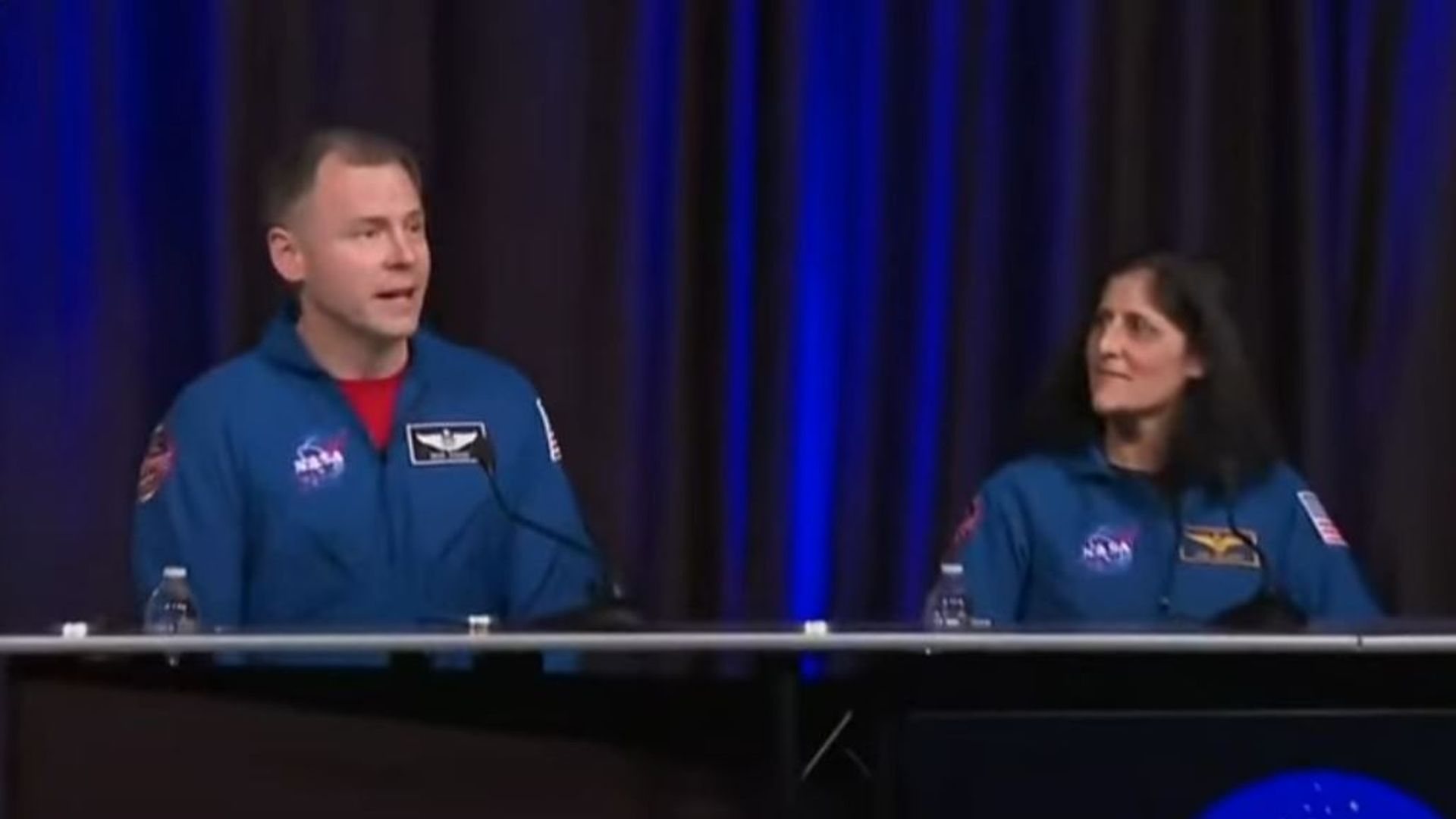 Watch as astronauts who were stranded in space speak to media