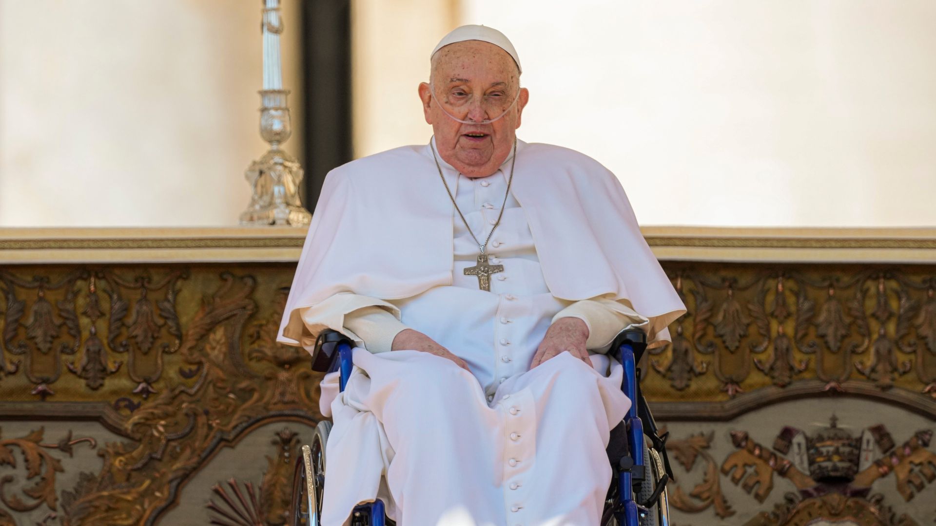 Pope appears before cheering crowds at Vatican for first time since hospital stay