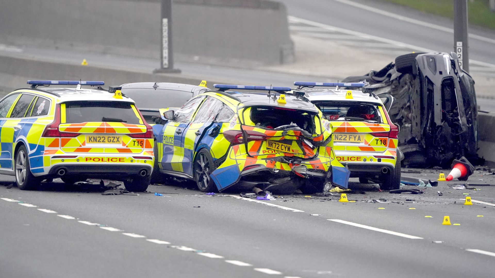 Five-vehicle crash involving four police cars shuts A1
